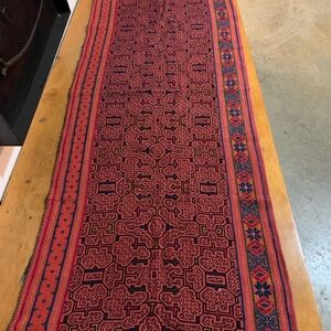 Red and Blue Geometric Patterned Runner Rug